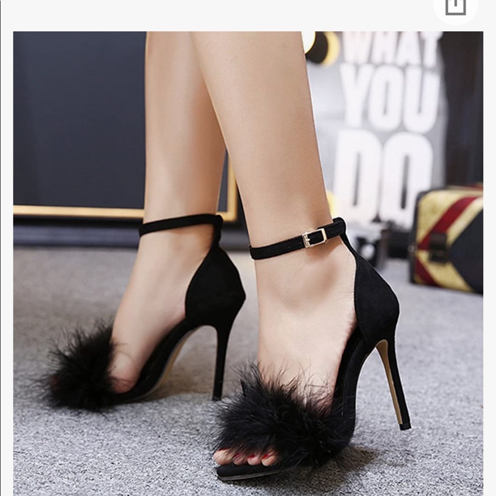 YIBLBOX Women's Open Toe Sandal Fluffy Feather Lace Up Strappy High Heel Shoes